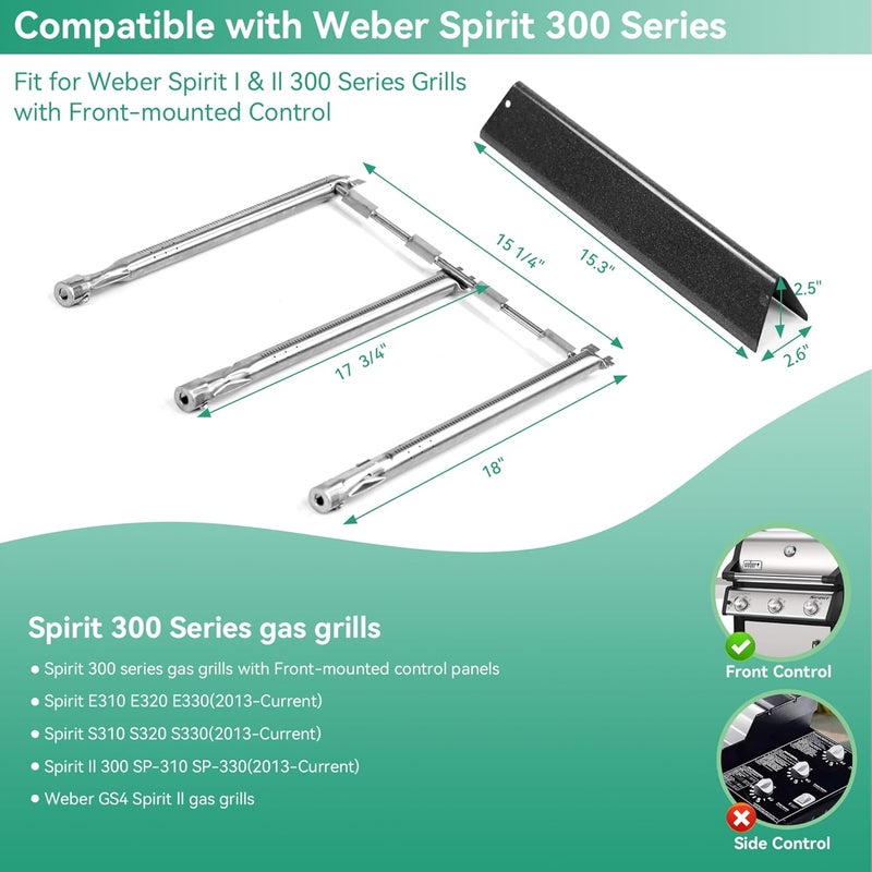 COGRICHBF Spirit E-310 Grill Parts 69787 Burners & 7636 Flavorizer Bars for Weber Spirit and Spirit II 300 E310 S-310 E-320 S-320 E-330 S-330 with Front Mounted, Replacement Parts for Spirit 2 GS4 - Image 2